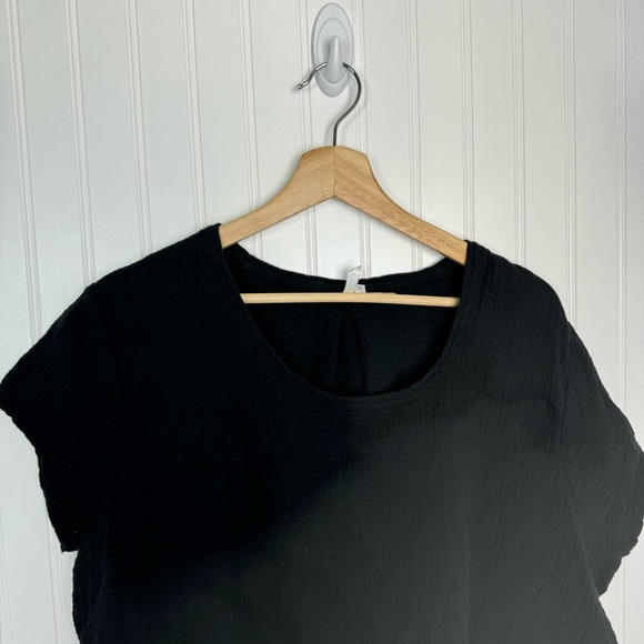 Lulu B Top Small Black Solid Gauze Short Sleeve Cotton Lightweight Coastal Casua - Picture 2 of 7